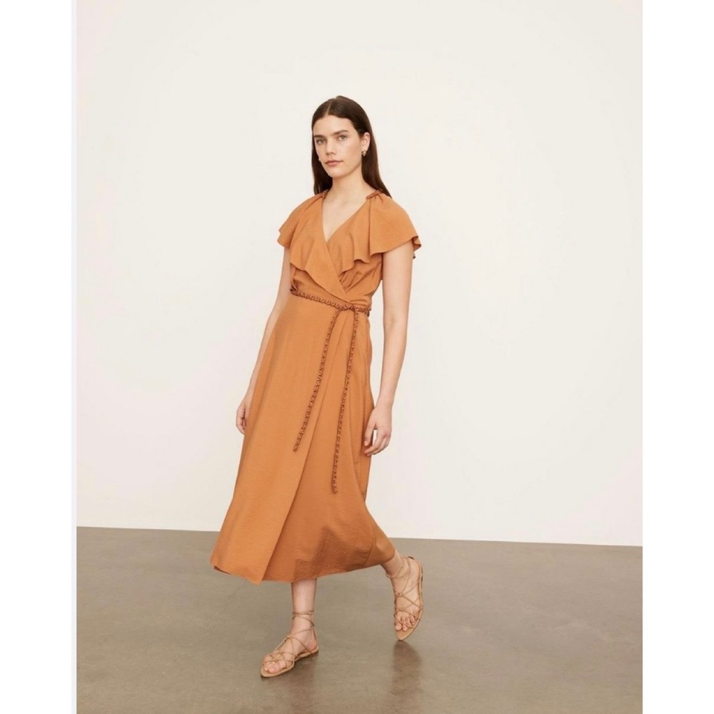 Vince Designer Braid Trim Flutter-Sleeve Wrap Dress